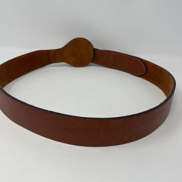 The J. Peterman Company Medium Brown Leather Wide Corset Belt Brass Tone Buckle - Picture 5 of 5